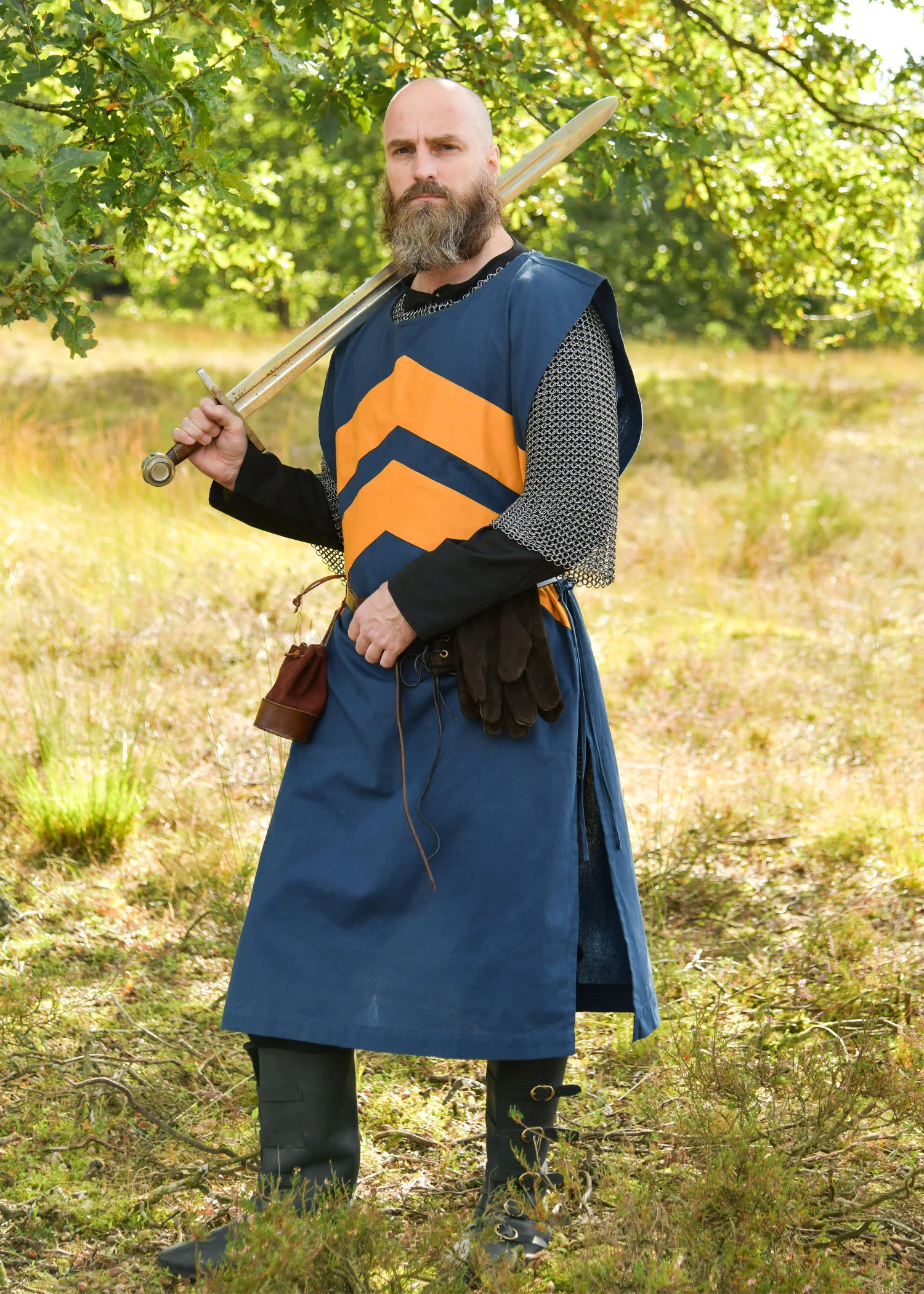 Mittelalter Wappenrock mit Streifen, blau - gelb