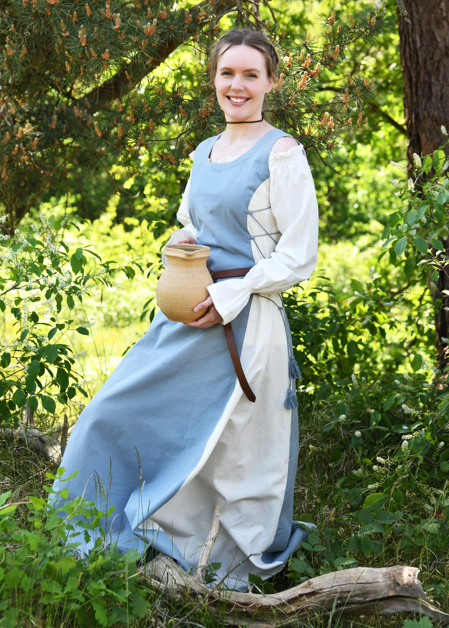 Ärmelloses Überkleid Jarle, Trägerkleid, blaugrau/natur