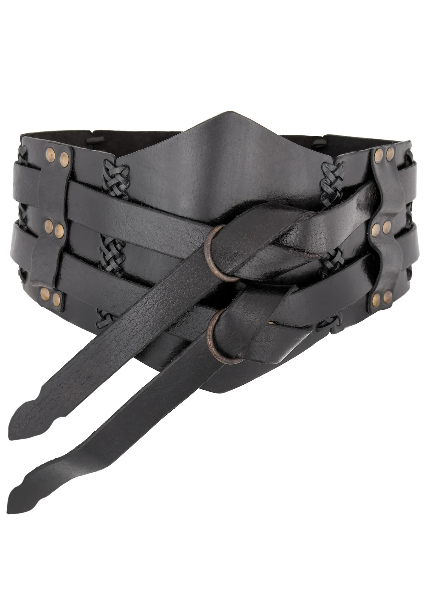 Breiter Ledergürtel, Doppelgürtel mit Flechtnaht, Unisex, schwarz