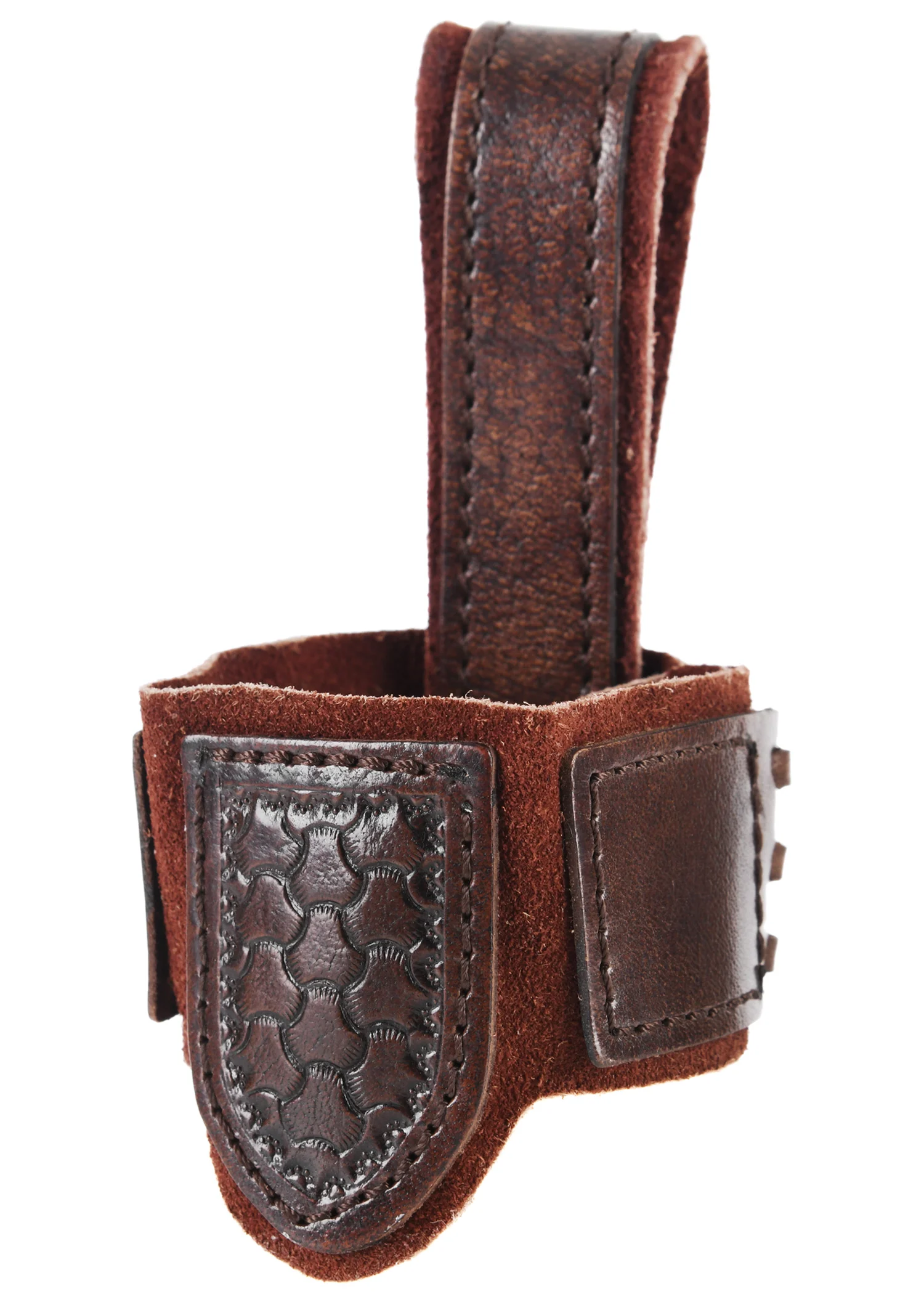 Leder Hornhalter für Trinkhorn mit Prägung und Wildleder, dunkelbraun